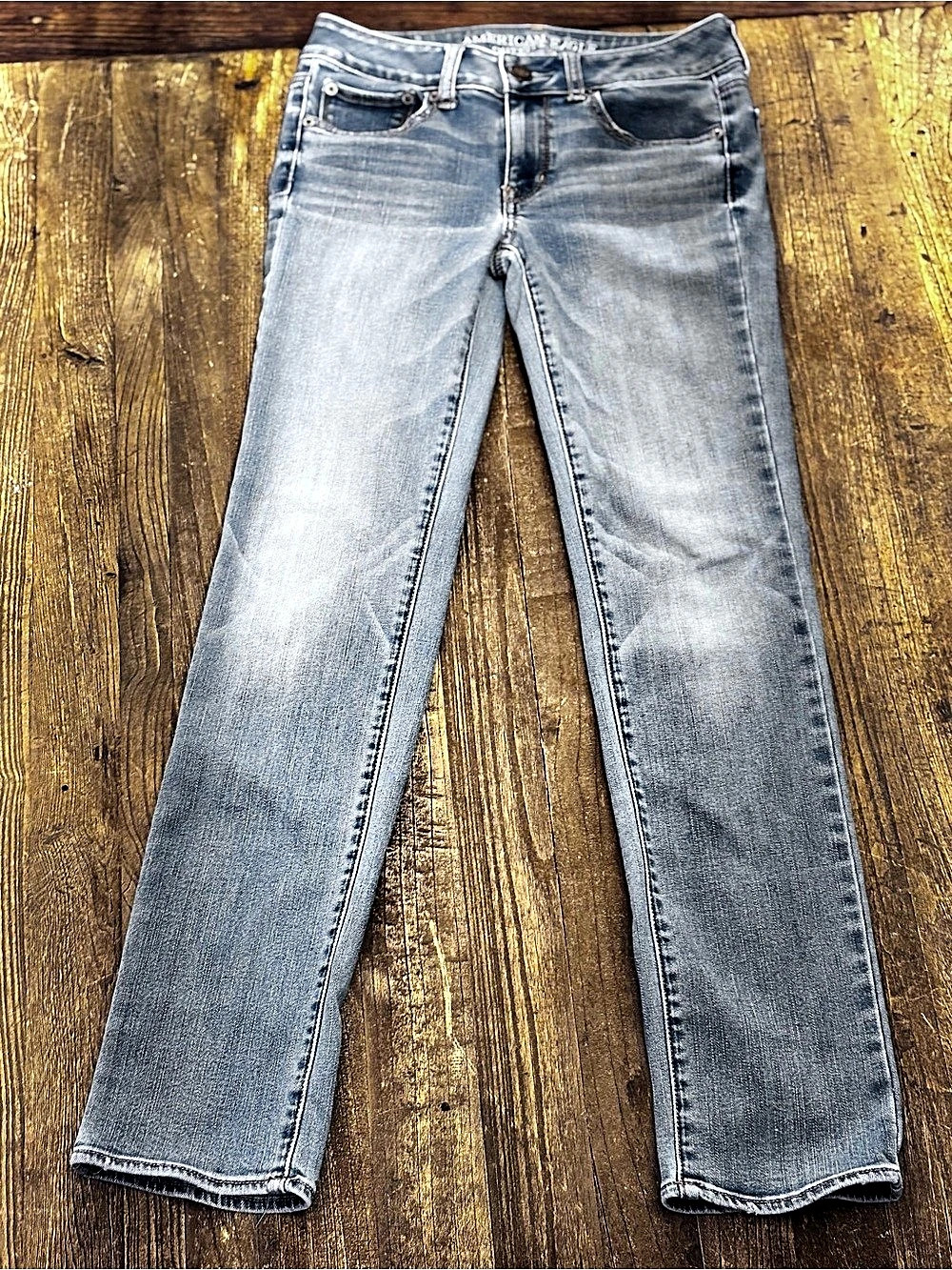 American Eagle Outfitters Straight Super Stretch Straight Leg Jeans in Blue